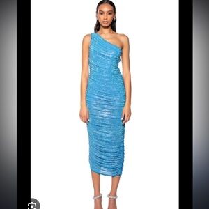 AKIRA Blue rhinestone one shoulder dress